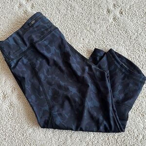 Alala Blue Camo Mesh Paneled Capri Leggings